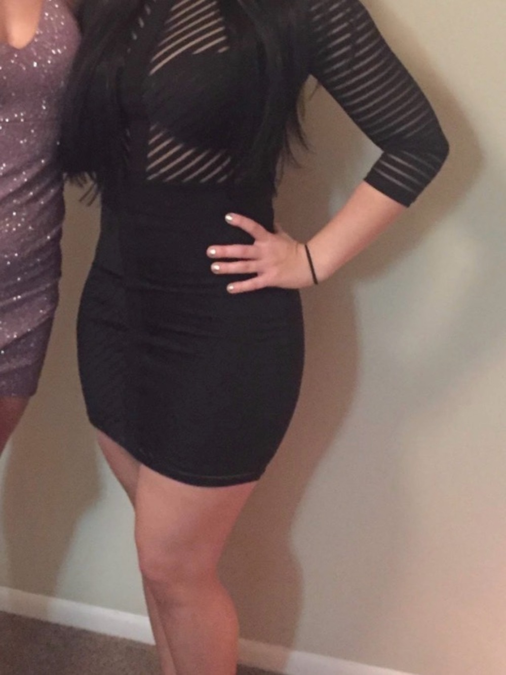 Fashion Nova Black Striped Sheer-Panel Mini Dress used once